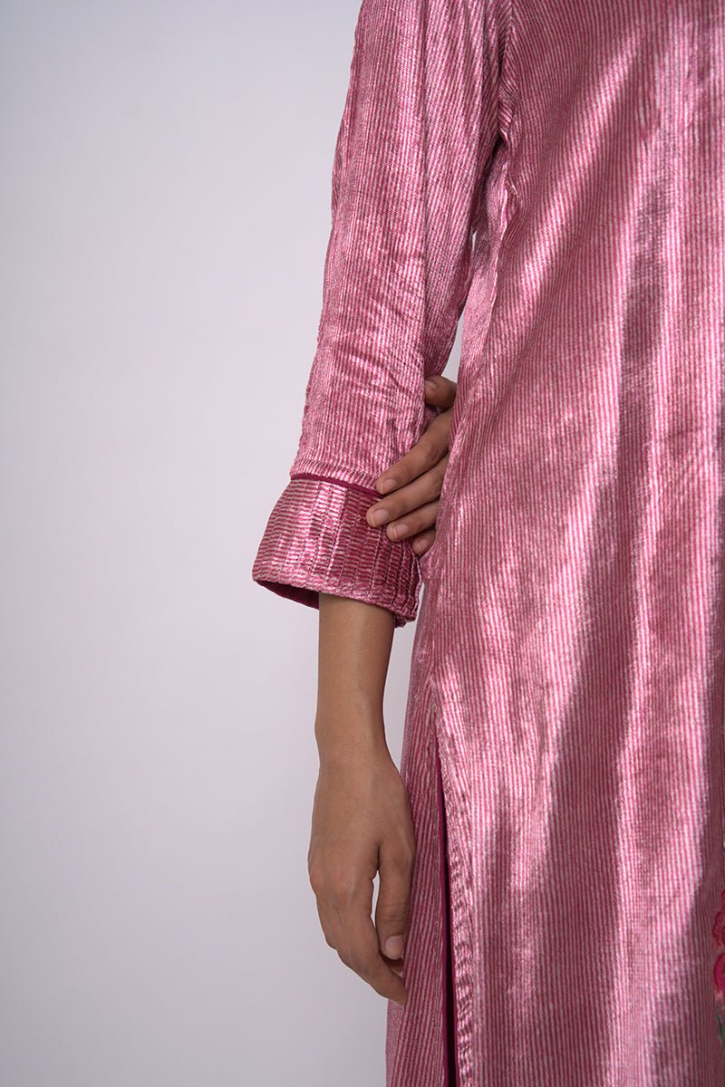 Fushia Pink and Beige Silk Velvet Salwar Suit