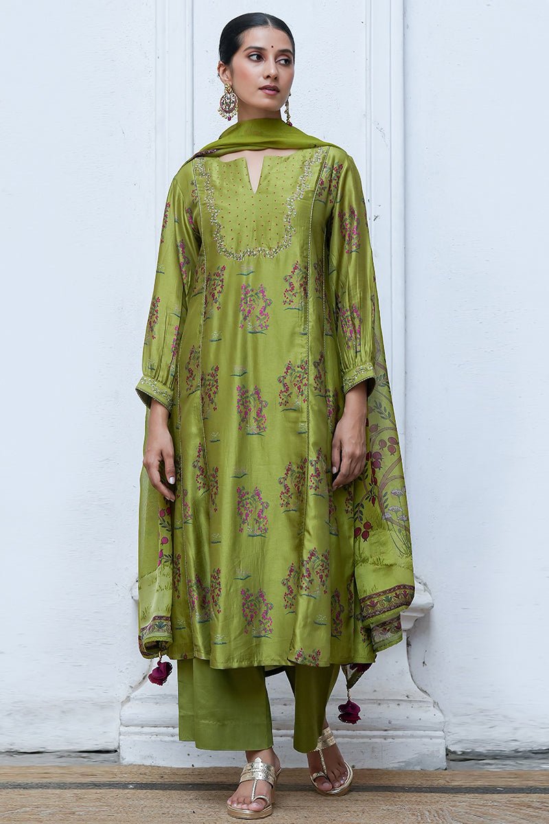 green raw silk dress Forest Green Embellished Raw Silk Gown M / Raw Silk / Made to Order in 15-20 Days