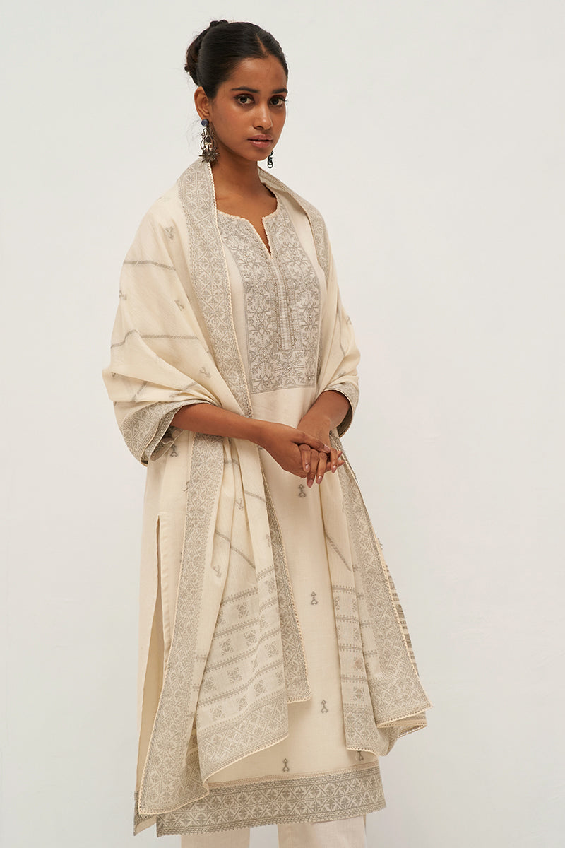 Gardenia Cream Woven Cotton Salwar Suit With Hand Embellishment