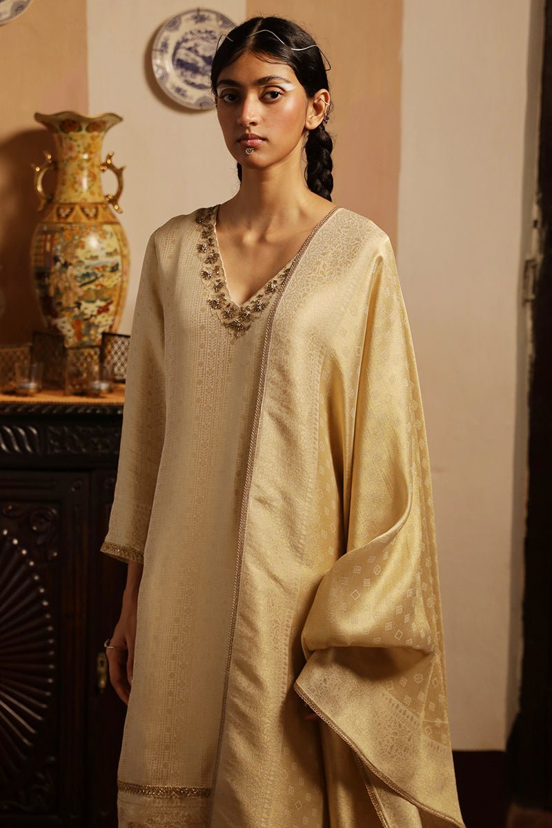 Ecru Woven Silk Salwar Suit