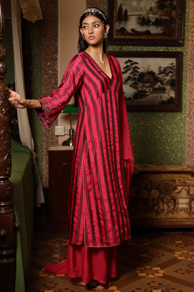 Beetroot Purple Woven Silk Salwar Suit