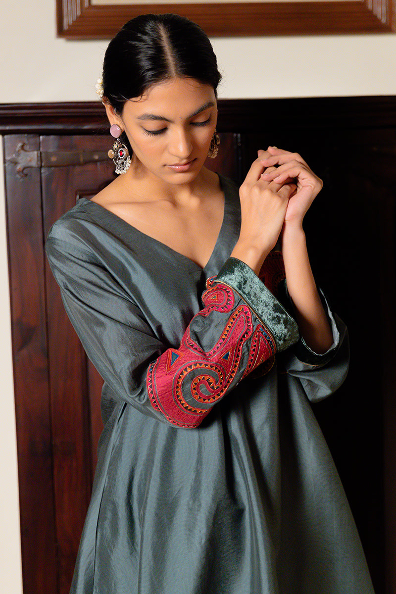 Duck Green Raw Silk Co-ord Set
