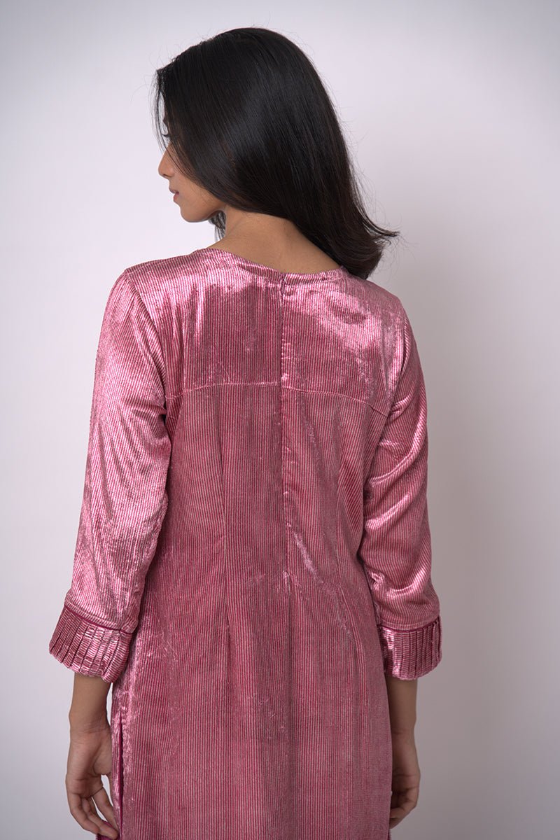 Fushia Pink and Beige Silk Velvet Salwar Suit