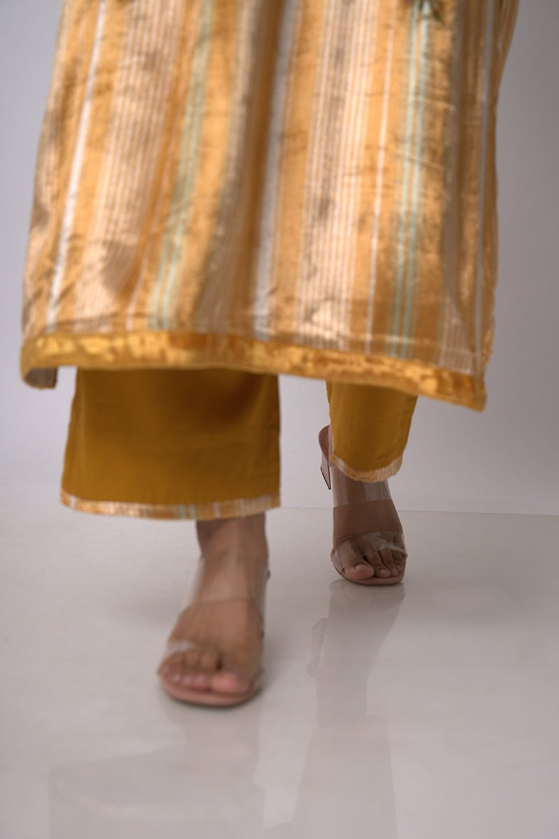 Mustard and Beige Silk Velvet Salwar Suit