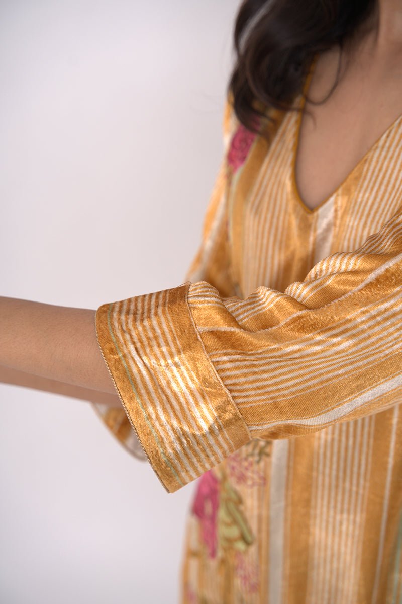 Mustard and Beige Silk Velvet Salwar Suit