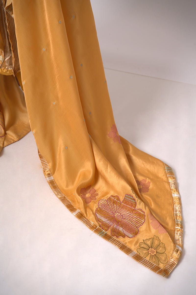 Mustard and Beige Silk Velvet Salwar Suit