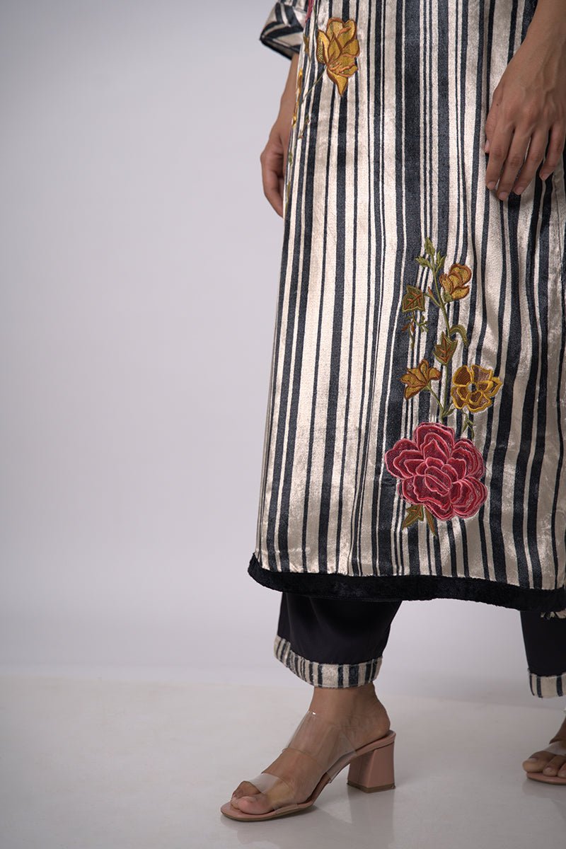 Black and Cream Silk Velvet Salwar Suit